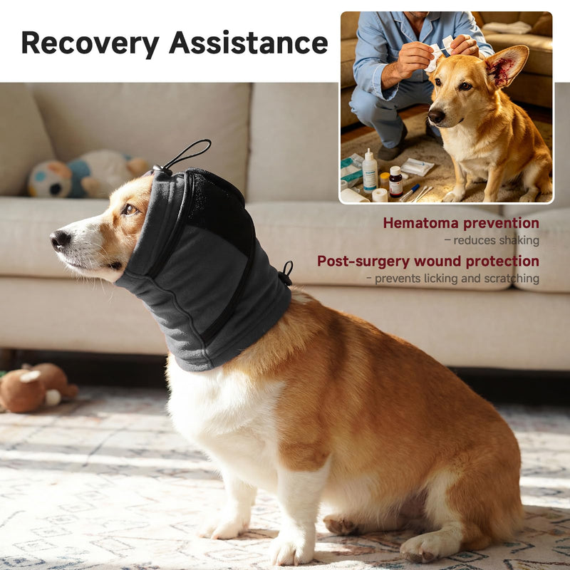 Nanaki Dog Calming Hoodie & Ear Cover,Extra Large July 4th Head Wrap with Ear Pads - No-Shake Hematoma Protection,Noise Cancelling for Fireworks,Grooming, Blow Dryer & Bath,Ear Warmers Grey X-Large