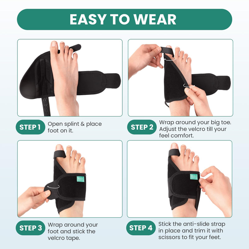 Welnove Bunion Corrector Women Men - 2Pcs Big Toe Straightener, Non-Slip Strap Bunion Splints for Day Night Support - Comfortable Bunion Pads for Pain Relief