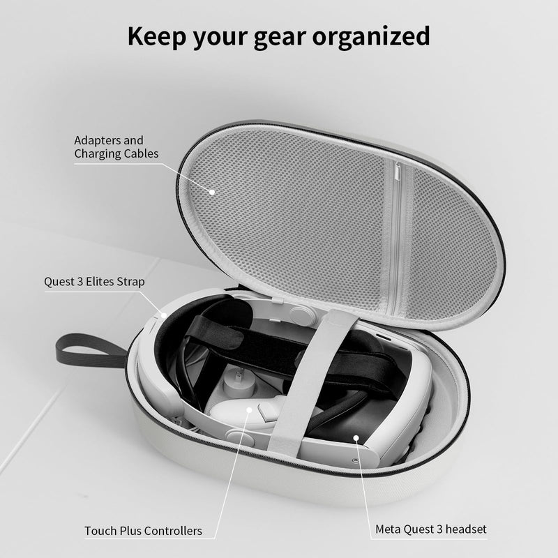 annapro Carrying Case for Meta Quest 3/Quest 2/Vision Pro, Compatible with Battery Elite Strap, Controllers and Other Accessories, Hard Shell Case and Superior protection for Travel, Grey - BeesActive Australia