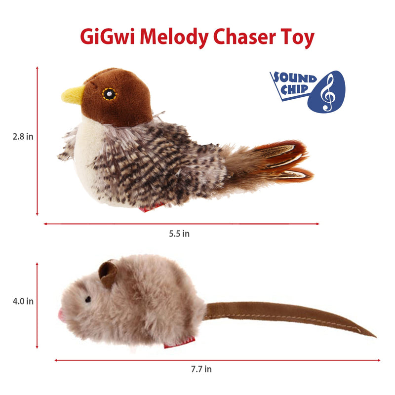 Gigwi Chirping Bird Cat Toy Set, Interactive Chasing Toy for Indoor Cat, Motion Activated Kitten Play Toy, Squeaky Cat Animal Feather Toy for All Breeds Cat Kicker Bird+Mouse - BeesActive Australia