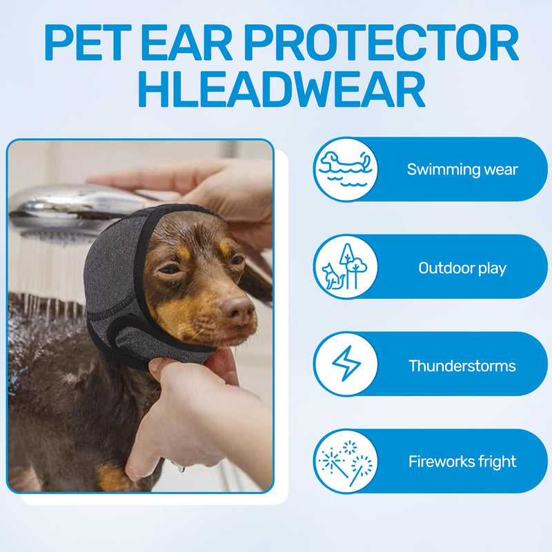 Dog Calming Ear Wrap with Noise Reduction, Anxiety-Soothing Headgear for Thunderstorms, Fireworks, Grooming, Adjustable Noise-Muffling Ear Cover for Medium Dogs and Large Puppies, Grey (S)