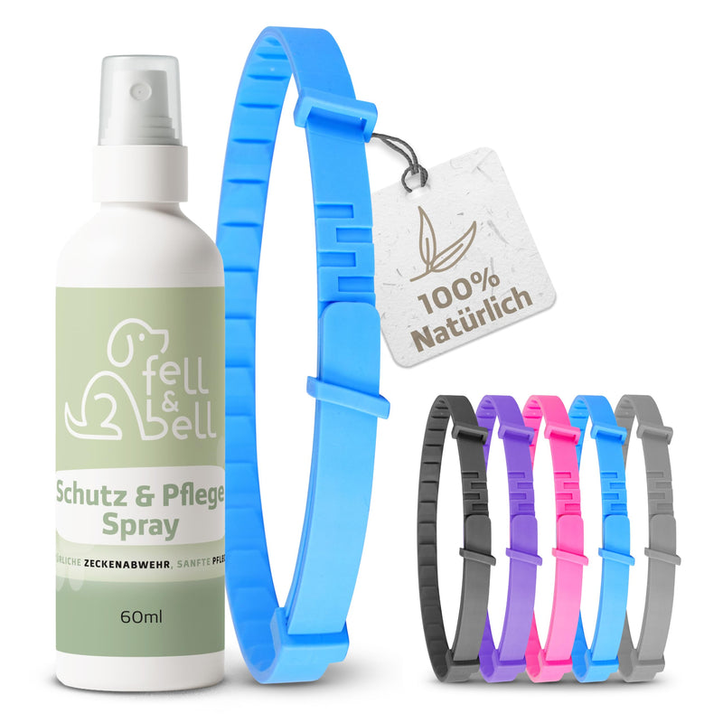 fell&bell tick collar with 60 ml coconut care spray - natural oils against vermin - dog collar in 5 colors - protection up to 8 months - flea collar - waterproof - for all dogs (blue) blue - BeesActive Australia