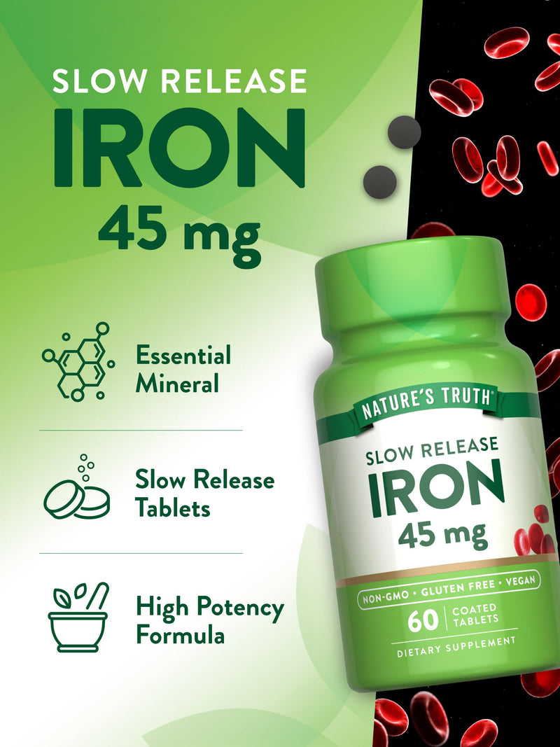 Nature's Truth Iron Supplement | 45 mg | 60 Pills | Ferrous Sulfate | Non-GMO & Gluten Free Vitamin for Men and Women