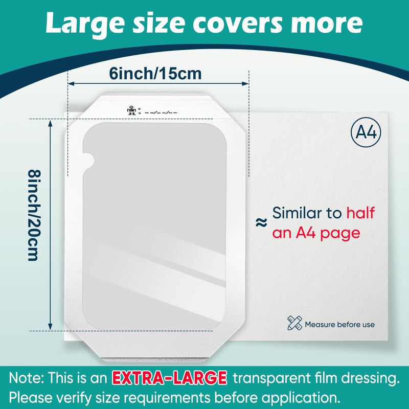 30 Packs Transparent Film Dressing 6'' x 8'' - Waterproof Bandages for Swimming, Showering, Wounds, Post Surgical Shower or IV Shield, Tattoo Aftercare Bandage, Scar Therapy, Adhesive Patches
