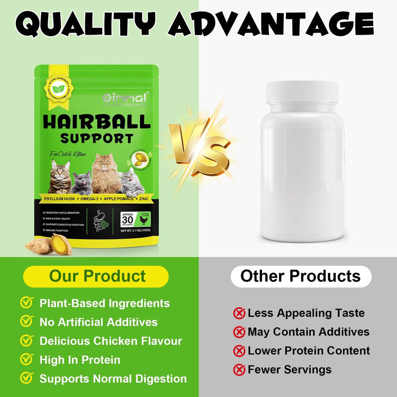 Hairball Remedy for Cats, Crunchy Cat Treat, 30 Day Cat Hairball Treatment, Hairball Control Snacks Food for Indoor Cats with Omega-3 and Fiber Supplement, Support Digestion, Skin & Coat