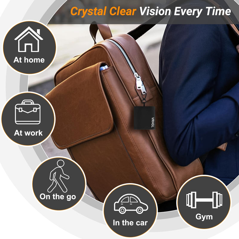 2 Sided Glasses Cleaning Kit,Portable Glasses Cleaner Cloth Keychain,Reusable Microfiber Eye Glasses Lens Cleaning Cloth Wipes Kit with Pouch,Black,6X 6-Inch Black