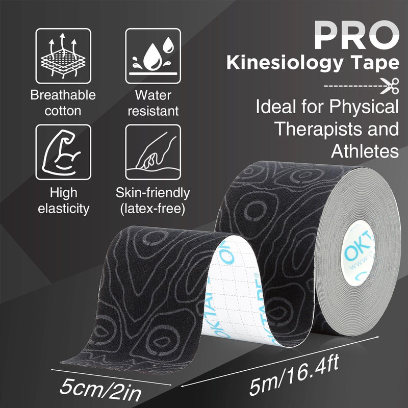 OK TAPE PRO Kinesiology Tape Uncut Roll, Elastic Physical Therapy Athletic Tape for Pain Relief, Muscle Support, Kinetic Tape, Water Resistant, 2in X 16.4ft -Black 4 Pack Black a - BeesActive Australia