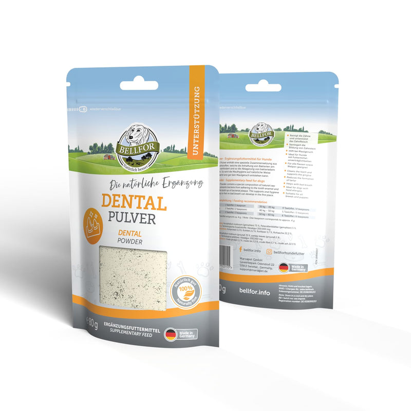 Bellfor Natural Dental Powder Against Tartar Easy to use and dose Excellent Digestibility Suitable for All Breeds of Dog Dental Powder - 80 g