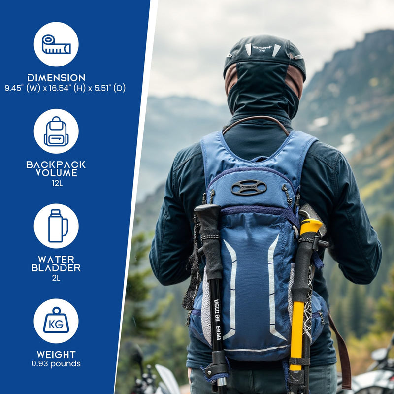 12L Hydration Backpack for Men Women,Lightweight Hydration Pack with 2L Water Bladder, Water Backpack for Cycling,Hiking,Rave,Biking and Running Outdoor Activities NAVY BLUE 12L