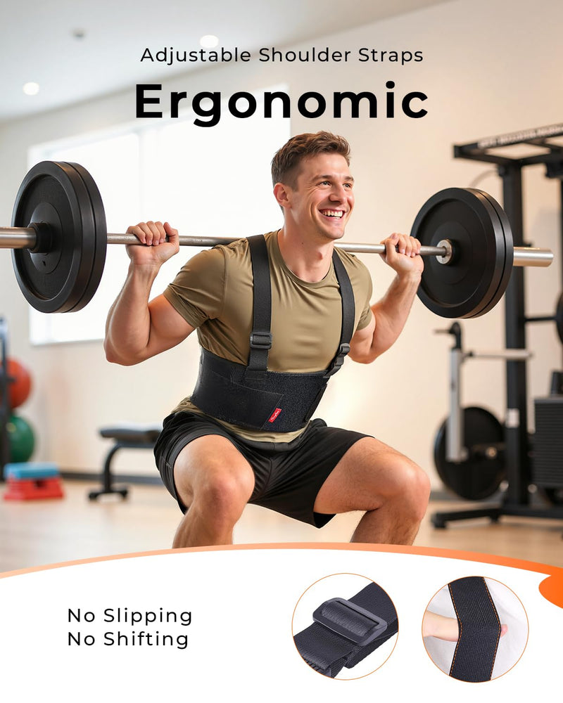 Medical-Grade Work Back Brace with Adjustable Shoulder Straps [Stronger Support & Breathable Mesh] Lower Back Support Belt for Men Women - Pain Relief for Lifting, Warehouse, Construction & Moving Black Medium