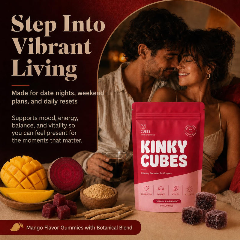 Kinky Cubes Gummies, Boost Mood,Hot Mango 60 Gummies | Mango Extract Blend • Vitamin & Mineral Supplements • Daily Wellness • Easy-to-Take