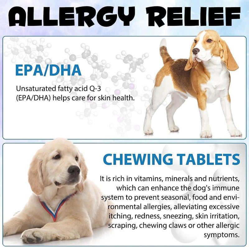 Dog Allergy Relief Chews for Dogs 150pcs Soft Chews Itch Immunity Treats for Dog Soothe Itchy Paws, Eyes, Ears, Skin Supports Seasonal Itching and Allergies Relief, Licking, Scratching. Duck Flavor.