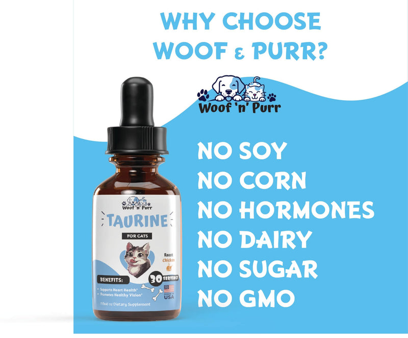 Taurine for Cats - Taurine Supplement for Cats - Supports Healthy Vision, Heart, Immune System, & Much More - Cat Heart Supplement - 1 fl oz - Roast Chicken Flavor - 2 Pack