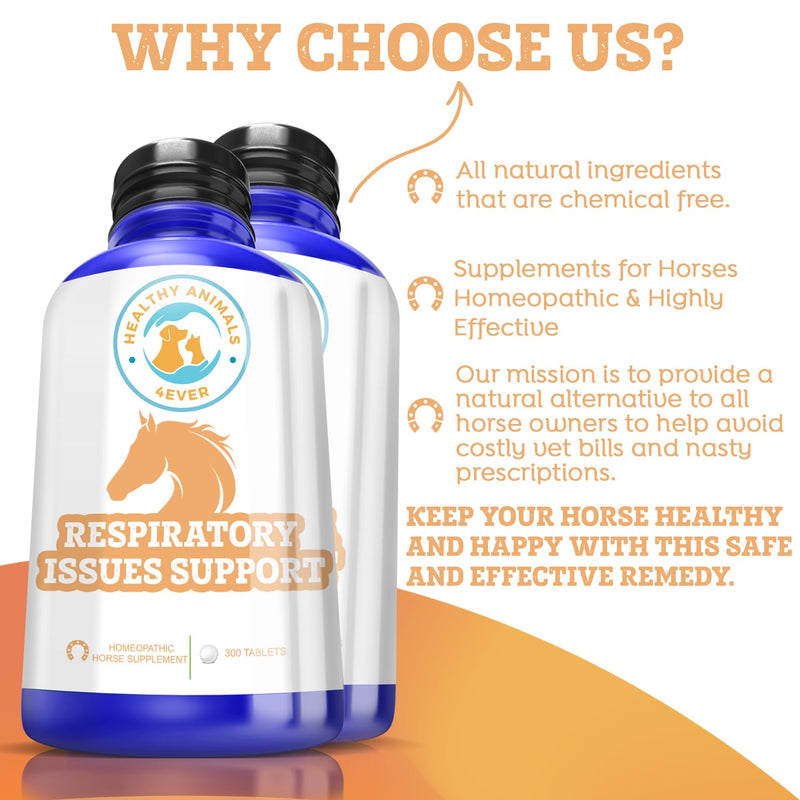 Healthy Animals 4Ever All-Natural Horse Respiratory Issues Support - Helps Prevent Heaves, Allergies & Infections - Supplements for Horses - Homeopathic & Highly Effective - 300 Tablets - BeesActive Australia