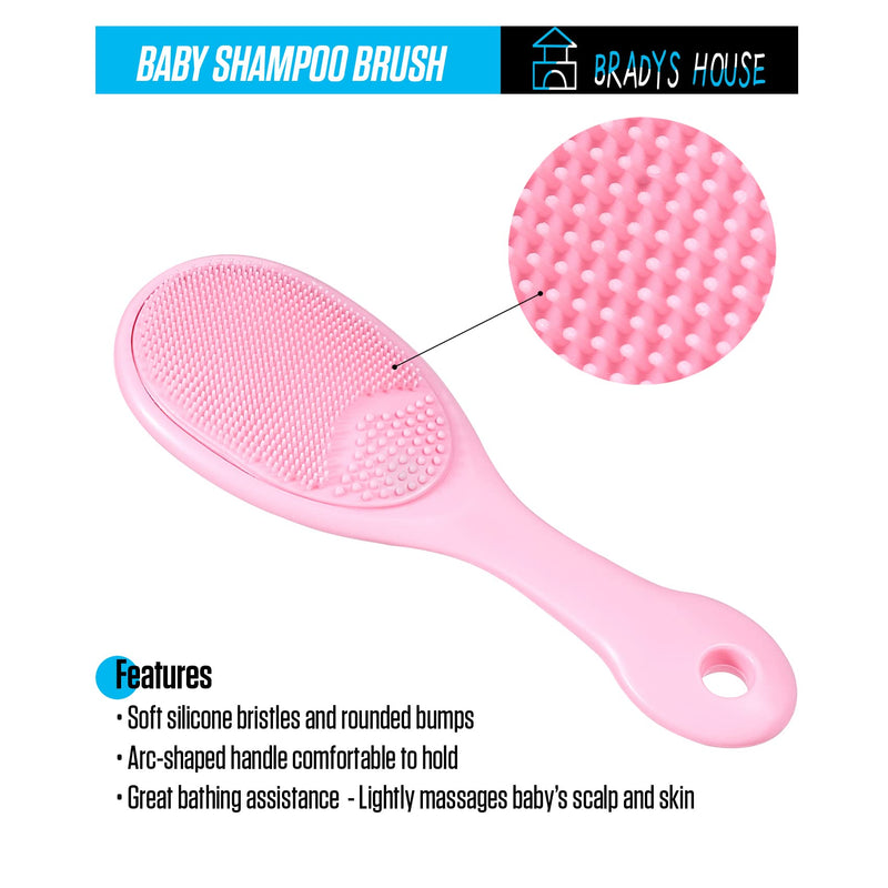 3 Piece Baby Hair Brush and Comb Set for Newborns and Toddlers (Pink)
