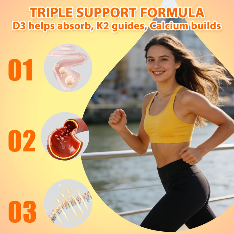 2 Pack Vitamin D3 K2 Calcium Gummies, 2000 IU D3, 200 mcg MK-7, 60 Count | Supports Healthy Bones and Immune Health. No Sugar Added, GMO Free, Gluten Free. Delicious Peach Flavor for Daily Wellness. Yellow Peach 60 Count (Pack of 2)