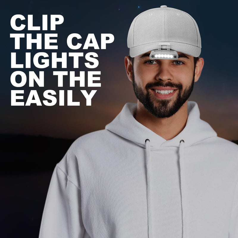 Mudder 3 Pcs LED Hat Light Baseball Cap with Clip on Light Hands Free Rechargeable Cap Visor Flashlight Headlamp for Camping Black, White, Gray