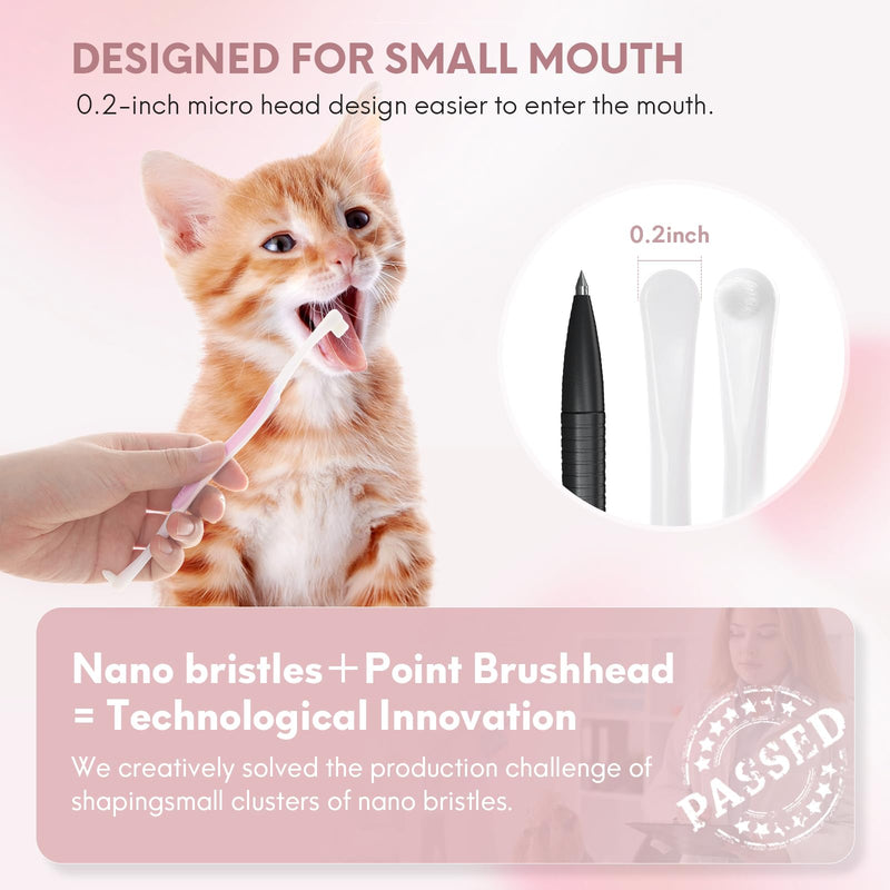 2 Pcs Dual-Sided Cat Toothbrush with Micro Brush Head, Ultra Soft Nano Bristles Pet Toothbrush Kit, Kitten/Puppy Toothbrushes, Fit into Cats/Small Dogs Mouth 2