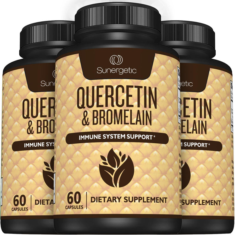 Sunergetic Premium Quercetin & Bromelain Supplement – Powerful Quercetin Bromelain Complex to Help Support Immune System & Seasonal Support – Quercetin 1000mg Per Serving – 60 Capsules - BeesActive Australia