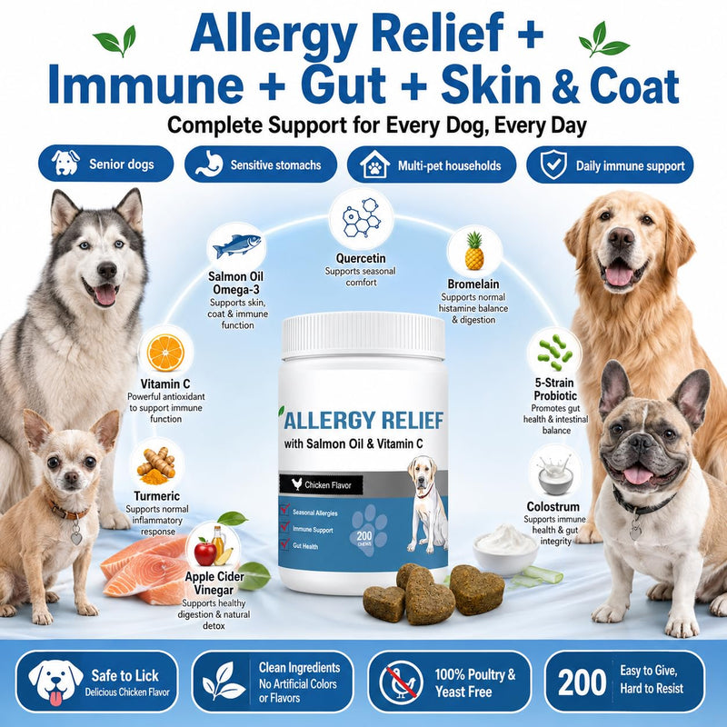 Dog Allergy Treats, Rx Replacement Weaning Companion Yeast & Skin Relief Rapid Action High Palatability Chicken 200 Chews