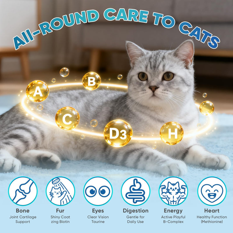 550 Chews Cat Multivitamin with 16 Active Ingredients (Vitamin A, C, B1, B6, D3, Taurine & More) – Supports Coat, Immune, Growth, Digestion, Joints, Poor Condition & Diet Change – for All Cats