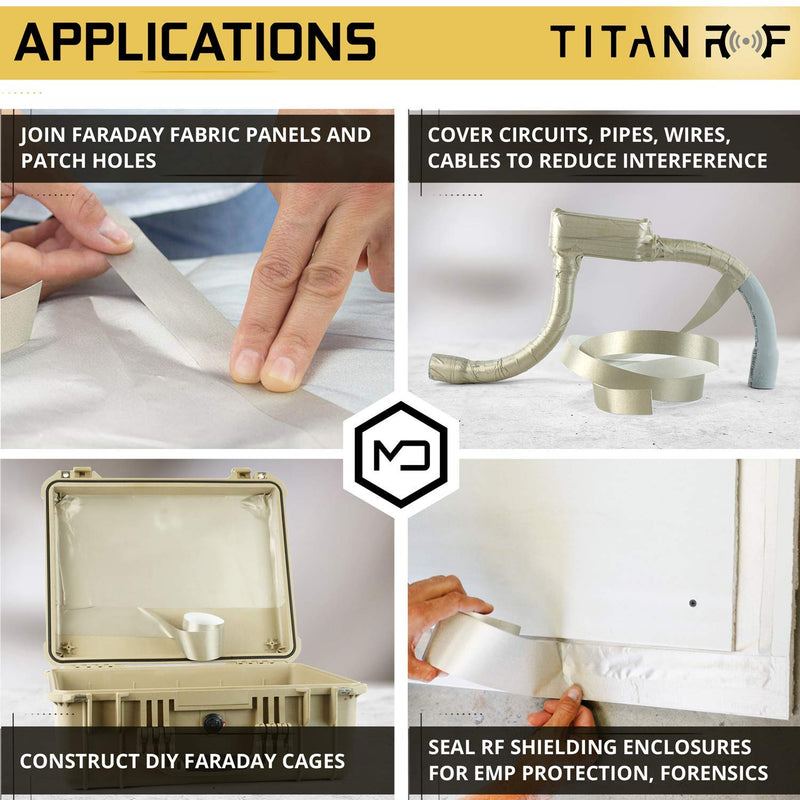 Mission Darkness TitanRF Faraday Tape // 10in W x 10ft L (25.4cm x 3.05m) High-Shielding Conductive Adhesive Tape Roll Used to Connect TitanRF Fabric Sheets or Seal RF Enclosures 10in x 10ft - BeesActive Australia
