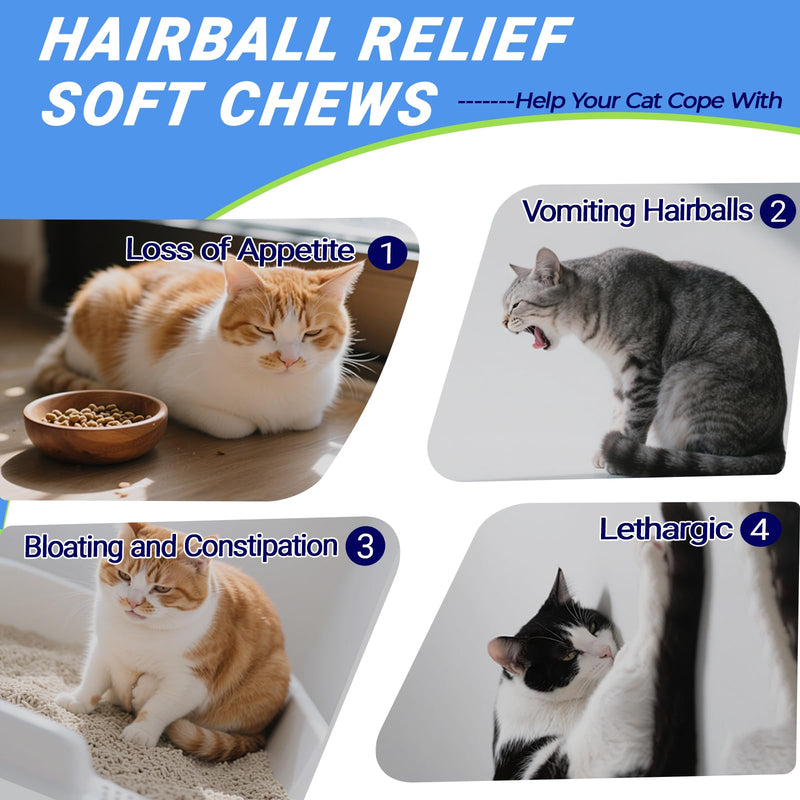 Cat Hairball Remedy Treats, Spruce Enzyme Treated Hairball Relief Soft Chews Hairball Treatment for Cats, 60 Large Particles, 120g