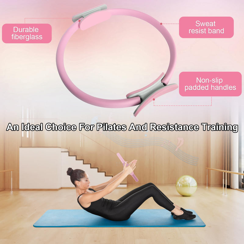Pilates Ring 15 Inch Magic Circle Ring, Dual Padded Handles Pilates Rings Circle, Adjustable Yoga Ring Pink