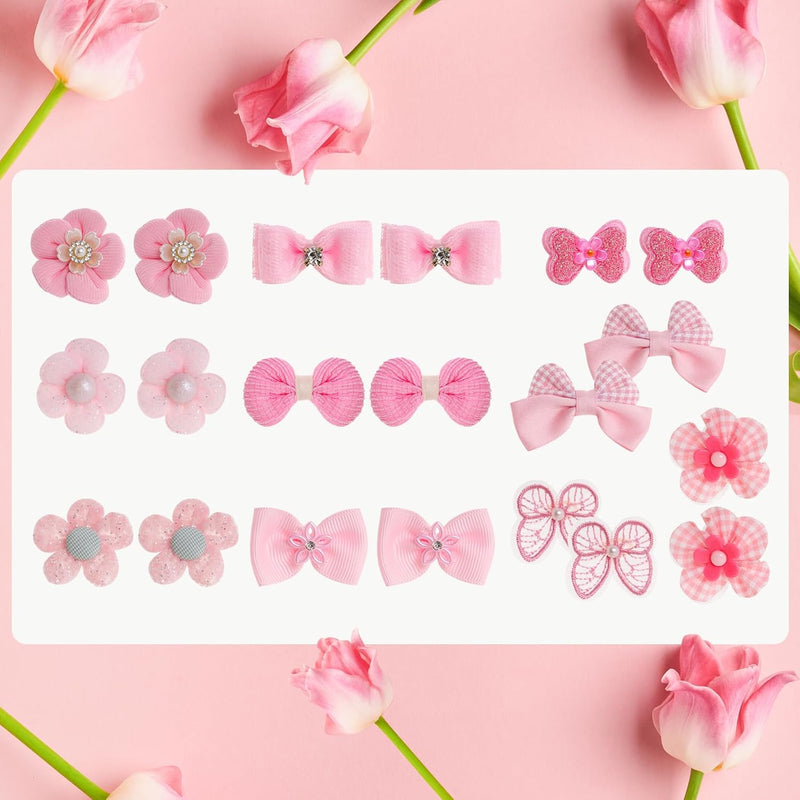 20Pcs Light Pink Small Dog Hair Bows Cute Puppy Dog Bowknot Hair Bow Bulk with Rubber Bands Elastic Lace Rhinestone Pearls Hair Ties Mix Style Handmade Flower Bow Dog Cat (Light Pink, Cute pattern) - BeesActive Australia