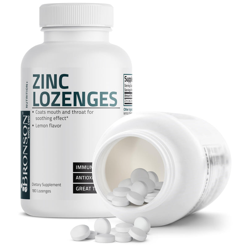 Bronson Zinc Lozenges Antioxidant & Immune Support Supplement Lemon Flavored, 180 Chewable Tablets 180 Count (Pack of 1)