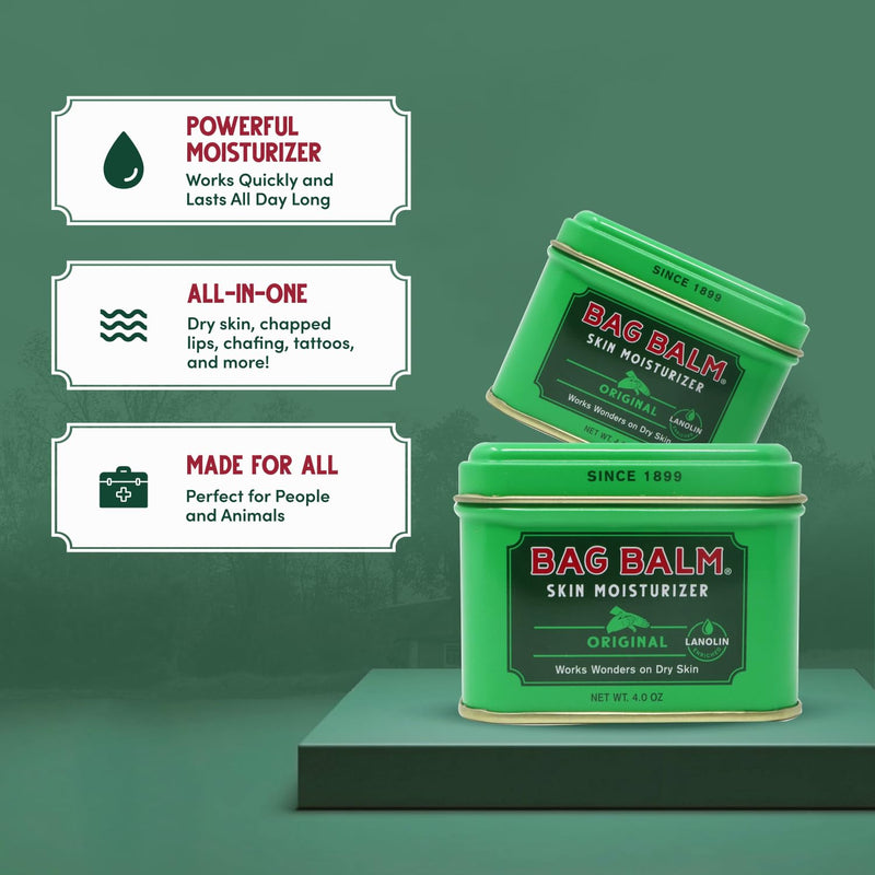 Bag Balm Vermont's Original Skin Moisturizer - Full Body Hydrating Skin Care: Dry Hands, Lips, Face, Feet & More - Unscented, Cruelty & Paraben Free - Day & Night, Men & Women (4oz Tin, Made in USA) 4 Ounce (Pack of 1) - BeesActive Australia