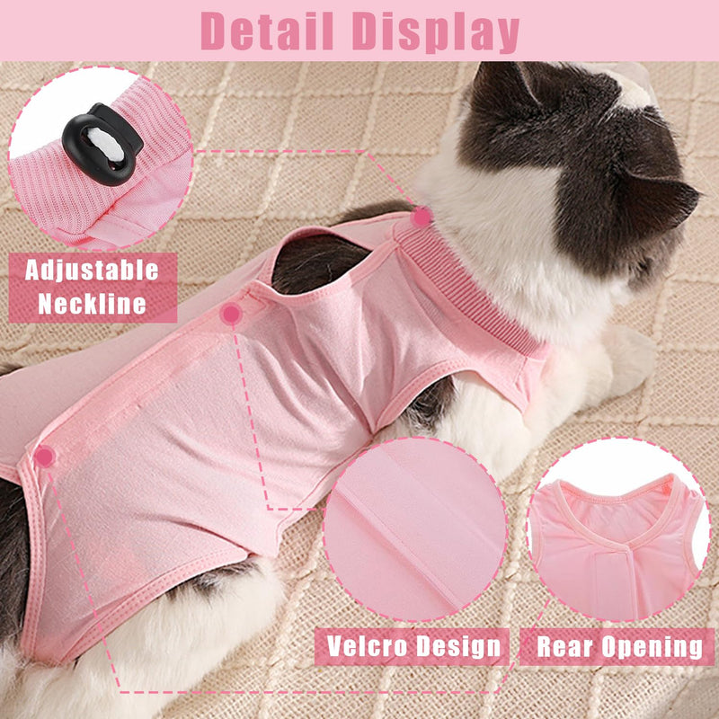 1 piece cat surgery recovery suit, E collar alternative for cats, cat bodysuit after surgery with anti-licking, anti-licking pajama suit for abdominal wounds or skin diseases (size L, pink) - BeesActive Australia