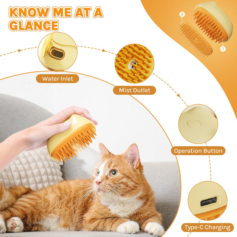 Pet Grooming Brush for Shedding, Spray Cat Brush, Cat Mist Brush, Skin Friendly Grooming Cat Steam Brush, Deshedding Brush for Short Haired Dogs, Dual Brush Heads - BeesActive Australia
