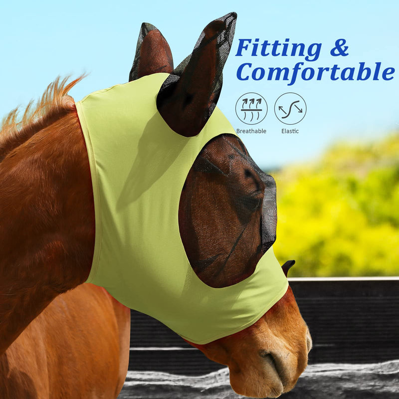 Ultra Lightweight UV-proof Full Visibility Stretchy Horse Fly Mask Light Olive (L; Full Size) Full (Large) - BeesActive Australia