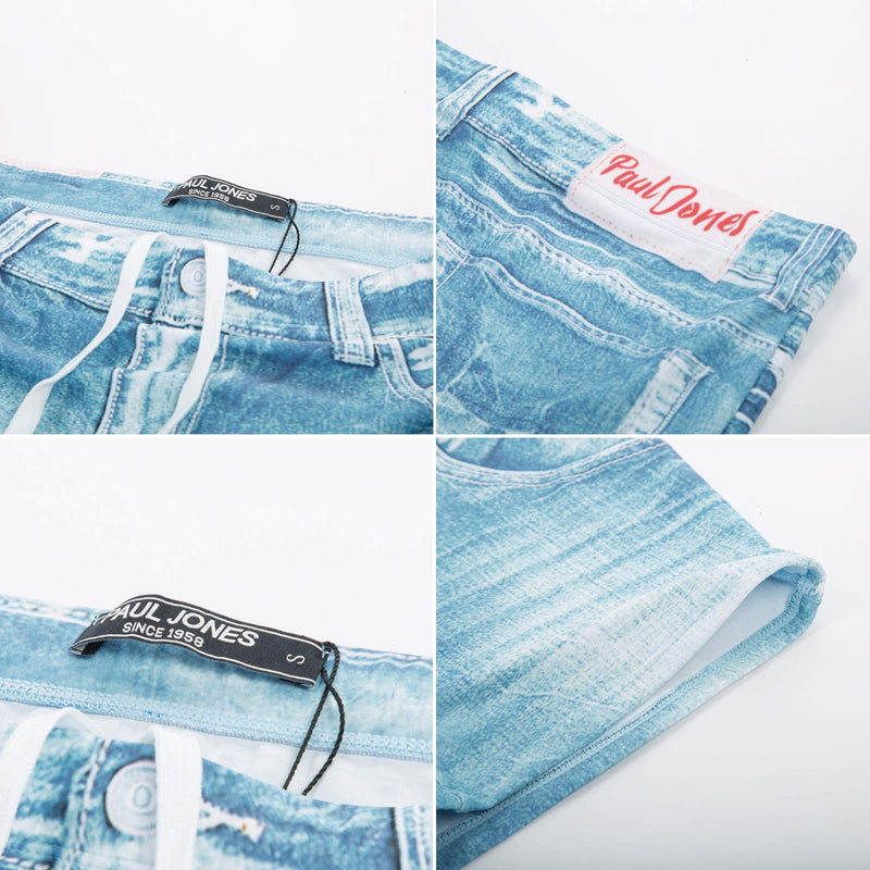 PJ PAUL JONES Men's Swim Trunks Denim Print Beach Swimwear Swimsuit Bikini Briefs XX-Large Light Blue - BeesActive Australia