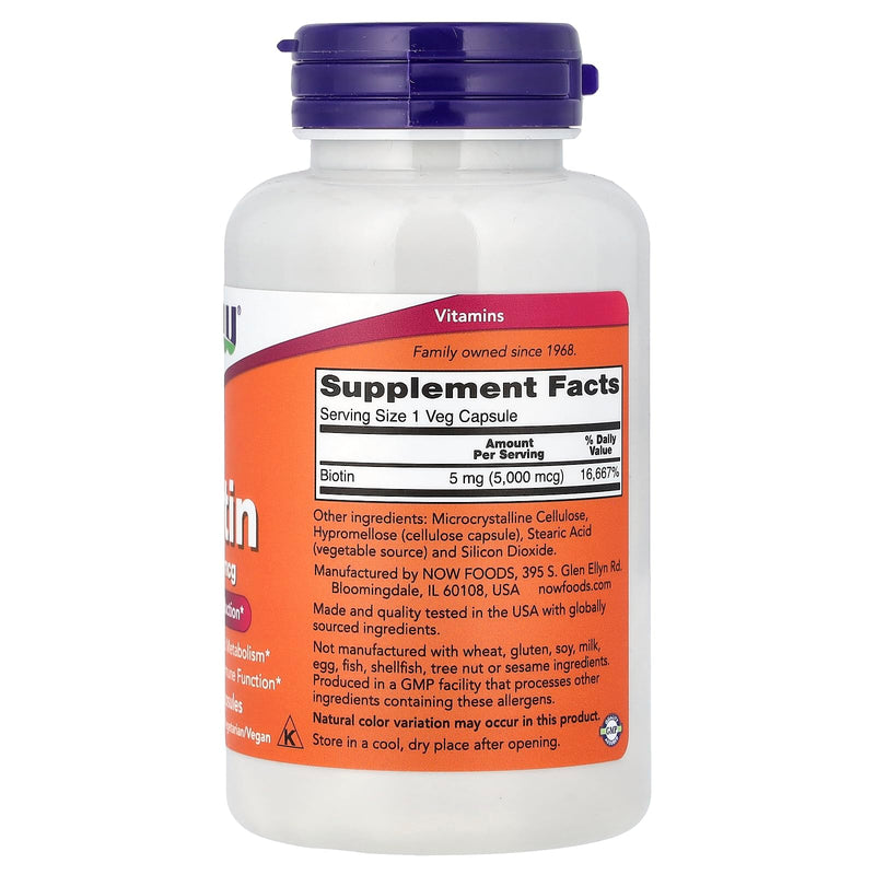 Now Foods Biotin 5 MG Vegetarian Capsules, 120 Count Unflavored 120 Count (Pack of 1)