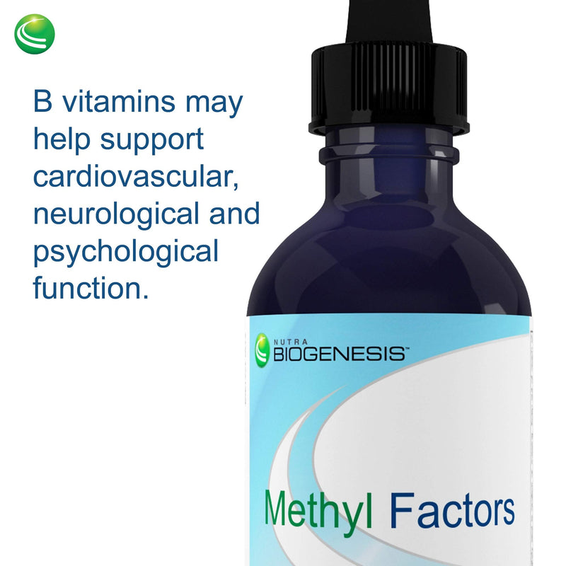 Nutra Biogenesis Methyl Factors, Vitamin B12 Drops, 2 fl oz | Methylfolate Drops Liquid for Women & Men, B Complex with Folic Acid for Kids & Adults
