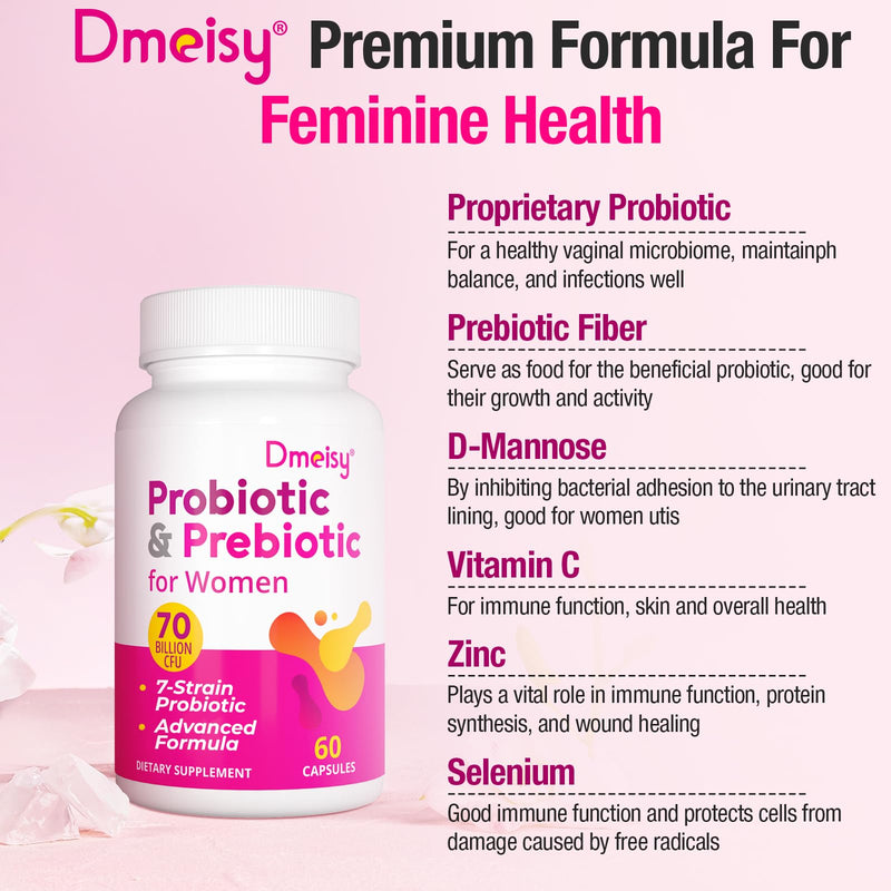 Vaginal Probiotics, 70 Billion CFU Probiotics for Women, 4 Months Supply | 13-in-1 Womens Probiotic & Organic Prebiotics for Vaginal, Urinary, pH Balance, Immune, Gut & Digestive, Bloating Health 60 Count (Pack of 2)