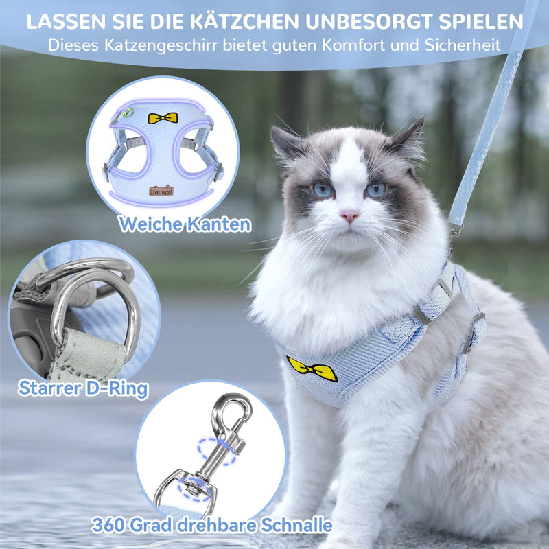 Cat Leash Set for Cats, Polyester Adjustable Cat Harness with Leash, Cat Harness Leash Set, Harness for Cats Escape-Proof for Kittens Dogs (Blue - M) M Blue - BeesActive Australia
