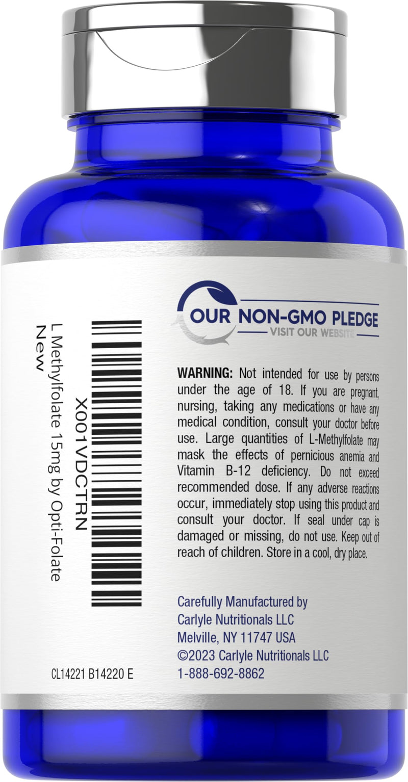 Carlyle L Methylfolate 15mg | 60 Capsules | Max Potency | Optimized and Activated | Non-GMO, Gluten Free | Methyl Folate, 5-MTHF | by Opti-Folate 60 Count (Pack of 1)
