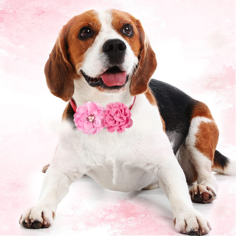 Hoteam 50 Pcs Dog Flower Collar Pink Dog Collar Bows Flower Pet Bow Collar Dog Charms Flower Set for Valentine Party Puppy Dogs Pet Cat Grooming Accessories - BeesActive Australia
