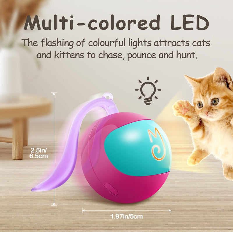 Migipaws Interactive Cat Ball Toy Set, Fun Tracker, Automatic Rolling Chase Ball with Fluffy Tail, A Small Mice, Rechargeable（Rose） rose - BeesActive Australia
