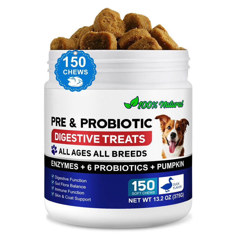 Probiotics for Dogs 150 Chews,Dog Probiotics for Gut Health,Itchy Skin, Yeast Balance and Immune System,Dog Probiotic Supplements Duck flavor