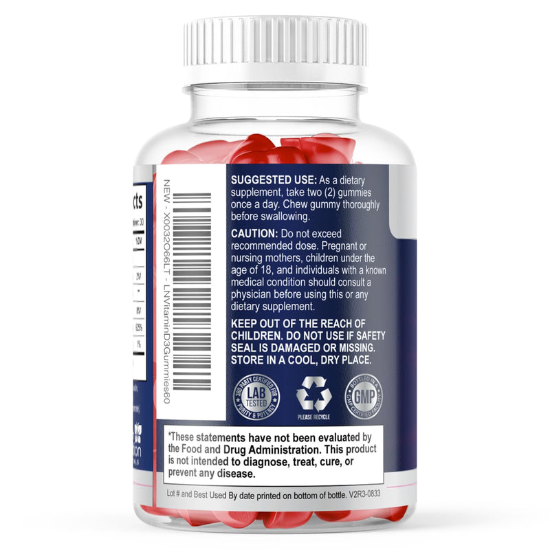 Vitamin D3 Gummies 125 mcg (5000 IU) Per Serving - 3X Strength Immune Support & Bone Support, Vitamin D Gummy Dietary Supplement, Nature's Berry D Vitamin Supplement, Raspberry Flavored - 60 Gummies 60 Count (Pack of 1)