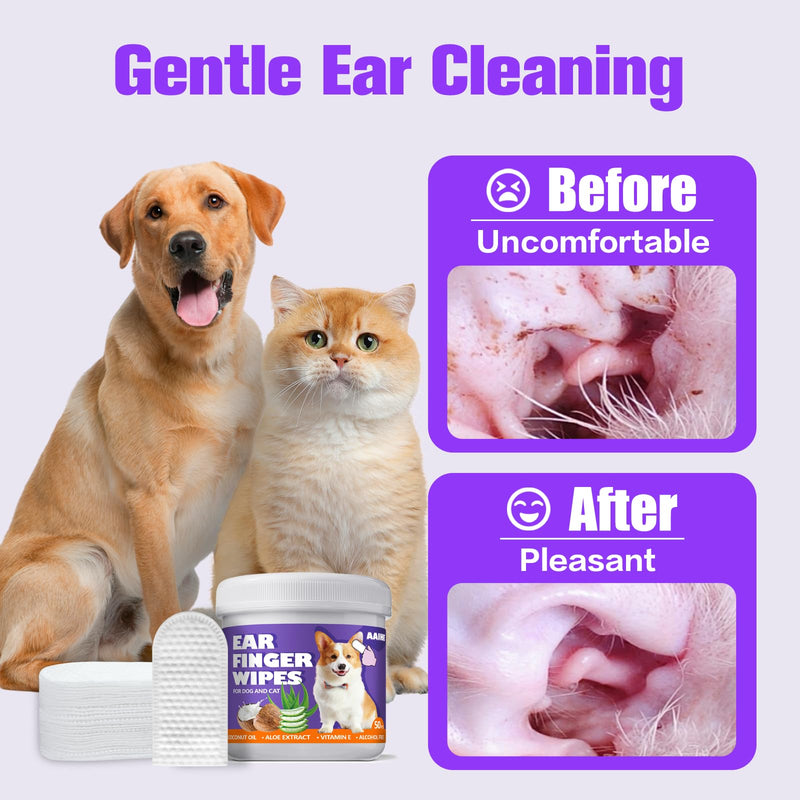 Dog Ear Wipes,Gently Remove Ear Wax & Dirt,Relieve Ear Itching Fresh Coconut Scent, All Natural Ingredients Dog Ear Cleaning Wipes - 50 Count 1.6'' 50pcs Purple - PawsPlanet Australia