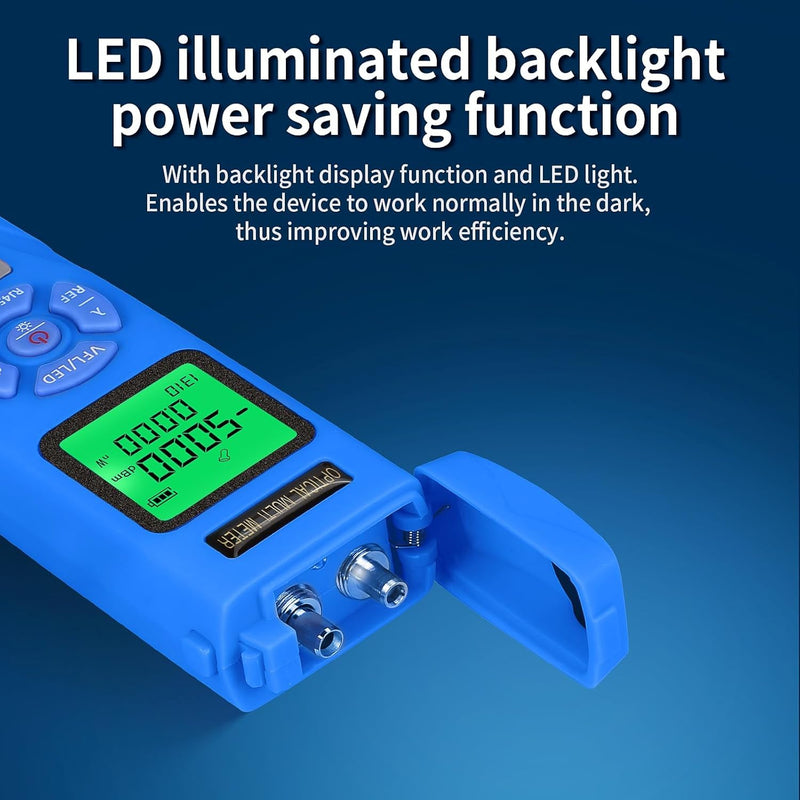 Rechargeable Fiber Optic Power Meter L-C50 (-50 - +26 dBm) Mini Fiber Optic Cable Tester SC/FC/ST 2.5mm Universal Interface, Integrated OPM VFL LED RJ45 Functions, with 1 FC-LC Adapter (OPM-VFL-50) blue L-C50 50 - BeesActive Australia