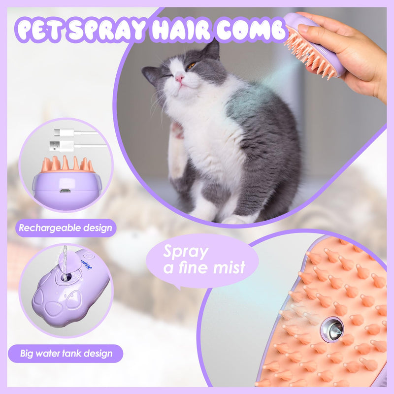 Pet Steam Brush for Cats and Dogs - Easy to Clean Grooming Tool for Pet Spa, Water Brush with Steam Technology - Perfect for Cat & Dog Hair Removal (N Purple) - BeesActive Australia