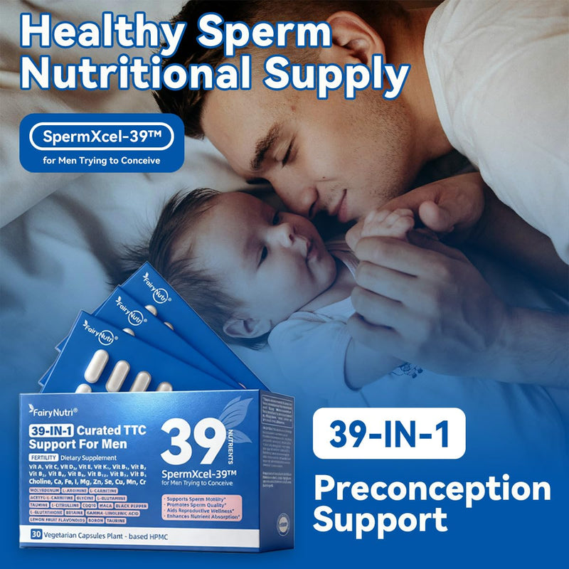 SpermXcel-39™ for Men Trying to Conceive | 39-in-1 Fertility Support | Maca · L-Carnitine · L-Arginine & CoQ10 · Vitamins & minerals | Supports Sperm Motility & Quality | 30 Vegetarian Capsules