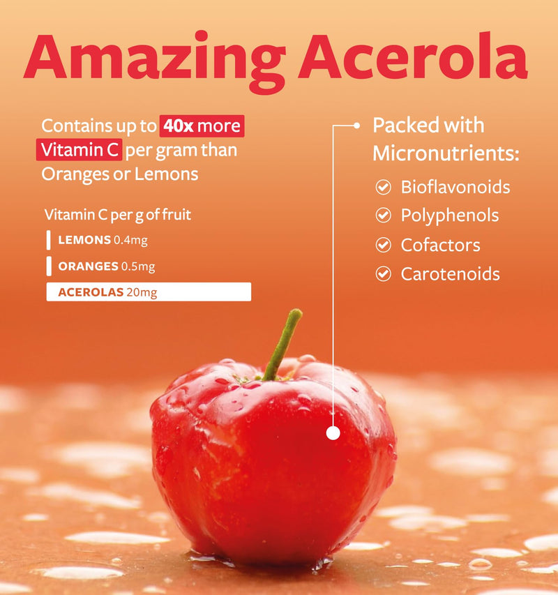 Certified Organic Vitamin C Supplement - Whole Food Acerola Vitamin C Immune Support Supplement for Seasonal Wellness with Naturally Occurring Bioflavonoids Polyphenols & Cofactors (1 Month Supply) Organic Vitamin C 60 Count
