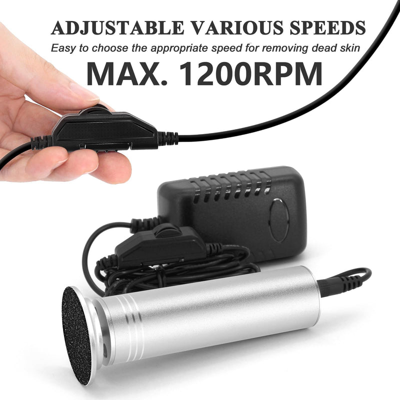 Upgraded Electric Callus Remover for Feet 1200rpm, Adjustable Speed Professional Electric Foot File Pedicure Foot Sander with 60 Replaceable Sandpaper Discs for Heel Dead Skin, Silver - BeesActive Australia